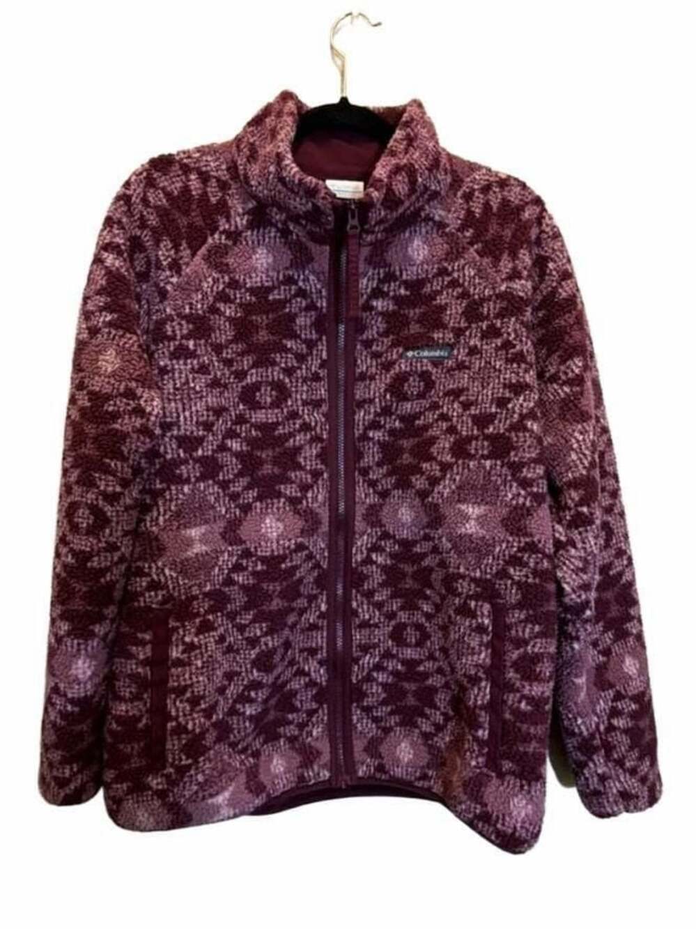 Columbia Full Zip Printed Fleece Jacket Purple Pink Aztec Pattern